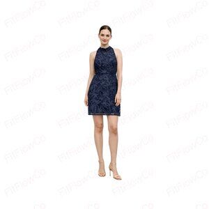 Sam Edelman Navy Leaf Embroidered Halter Mini Dress Size 6 NWT Lace Overlay